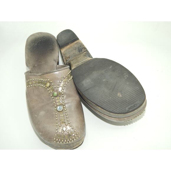 CALLEEN CORDERO Swarovski Cystal Metal Studded Gray Leather Wood Clog Size 7 - Picture 6 of 9